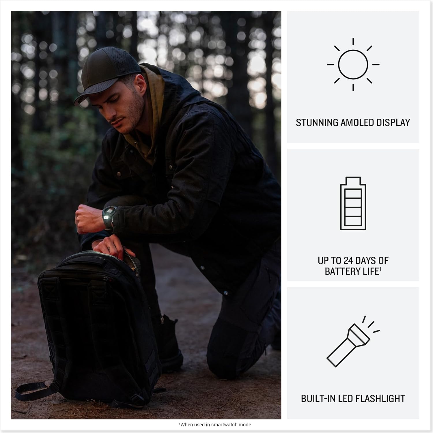 Garmin Instinct® 3 Tactical Edition, 50mm, Solar Charged Display, Rugged Outdoor GPS Smartwatch