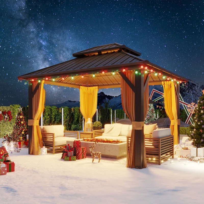 Outdoor Patio Gazebo, Hardtop Gazebo with Galvanized Steel Roof and Aluminum Frame