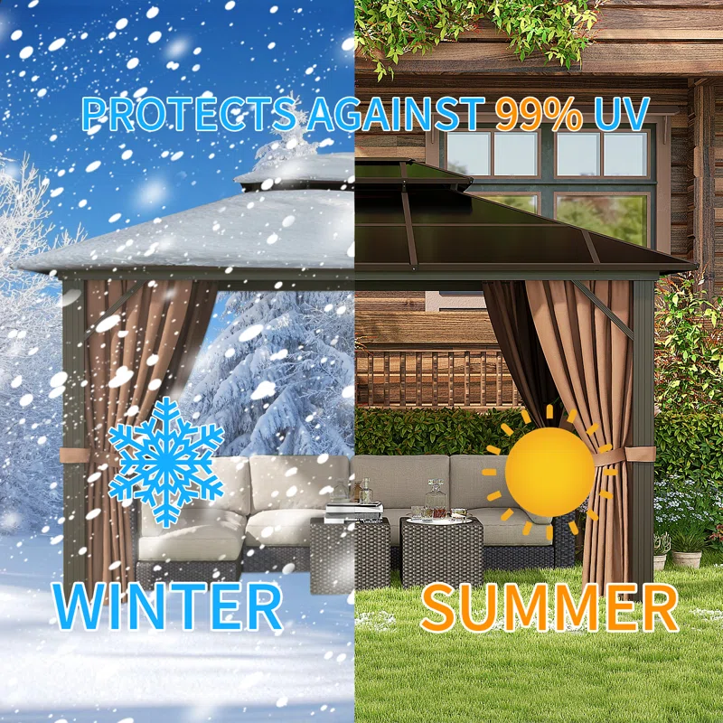 Outdoor Patio Gazebo, Hardtop Gazebo with Galvanized Steel Roof and Aluminum Frame