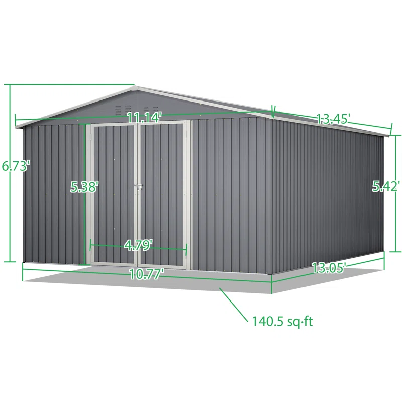 Outdoor Large Metal Storage Shed Foundation Kit Included  11 ft. x 13 ft.