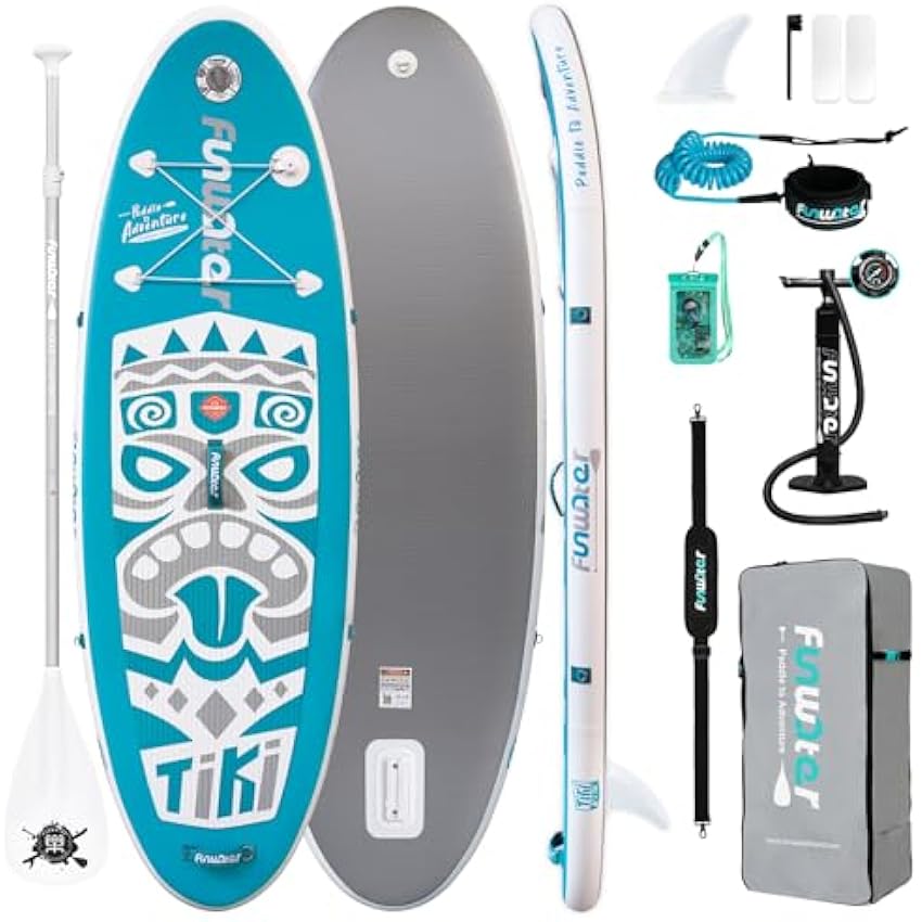 FunWater Inflatable Stand Up Paddle Board with Premium SUP Paddleboard Accessories, Wide Stable Anti-Slip EVA Deck, Paddle Boards for Adults & Youth of All Skill Levels