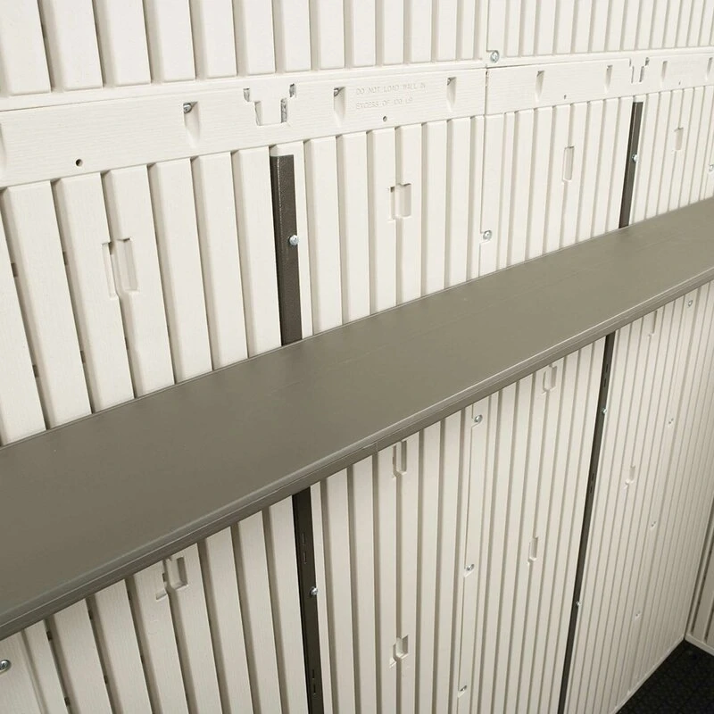 8 feet. Width x 10 feet. D plastic traditional storage shed