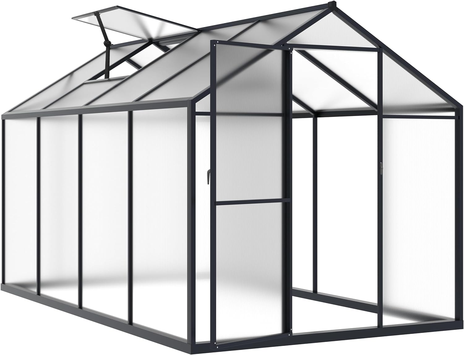 VEIKOU 6x8 FT Greenhouse, Upgraded Greenhouse for Outdoor with Sturdy Aluminum Frame Greenhouse with Vent & Lockable Door, Twin-Wall Polycarbonate Greenhouse, Gray