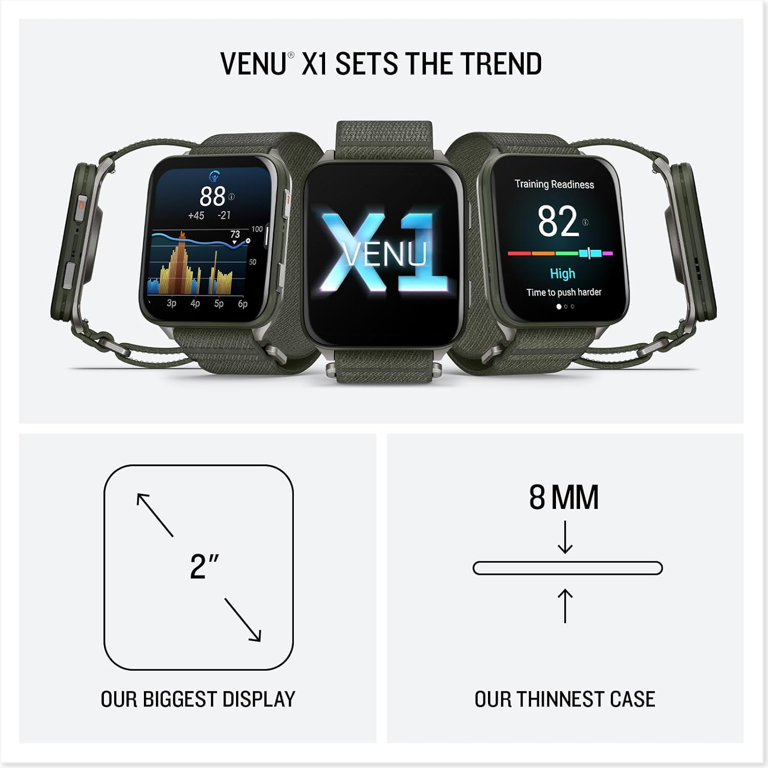 Garmin® Venu® X1, Thin and Lightweight GPS Smartwatch, AMOLED Display, Advanced Health and Fitness Features, Black with Slate Titanium Caseback and Black ComfortFit Nylon Band
