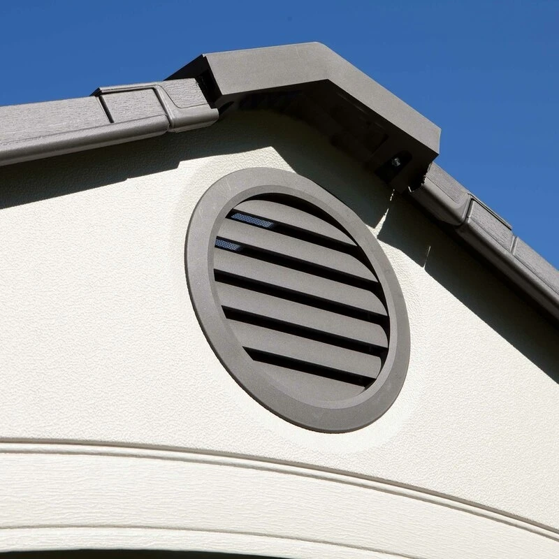 8 feet. Width x 10 feet. D plastic traditional storage shed