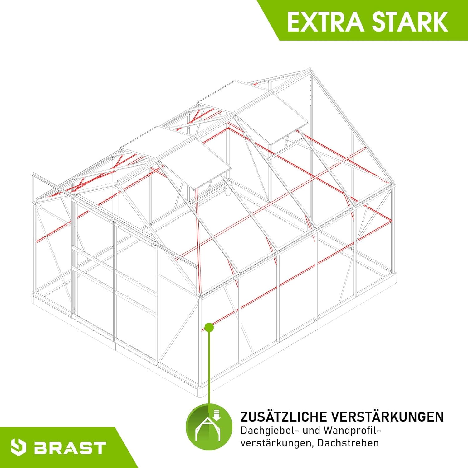 BRAST Aluminium Greenhouse with Base 310 x 250 x 235 cm, TÜV Tested, 6 mm Hollow Chamber Panels, Rustproof/Weatherproof/Temperature-Resistant