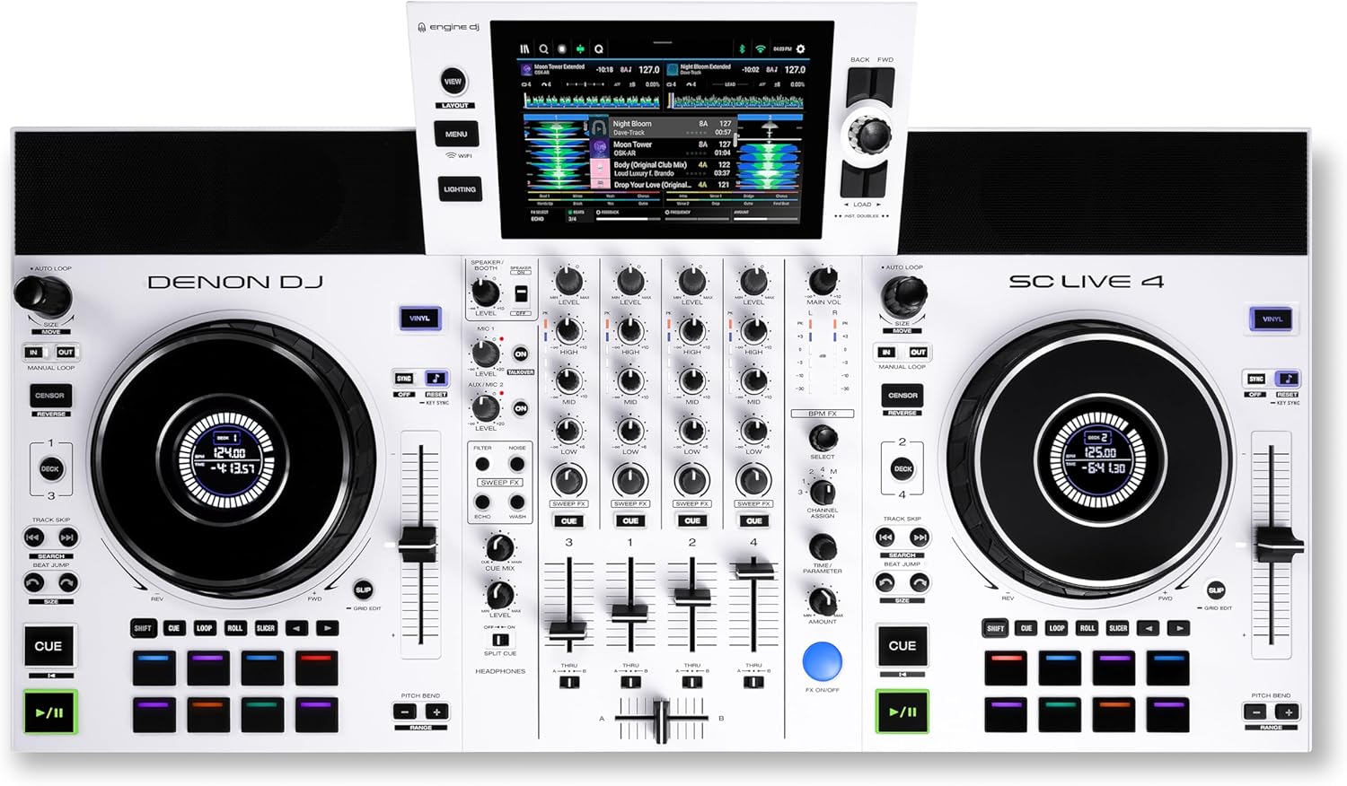 Denon DJ SC LIVE 4 Standalone DJ Controller with Stem Separation on 4-Decks, Wi-Fi Streaming, Build-in Speakers, Serato DJ and Virtual DJ Compatible