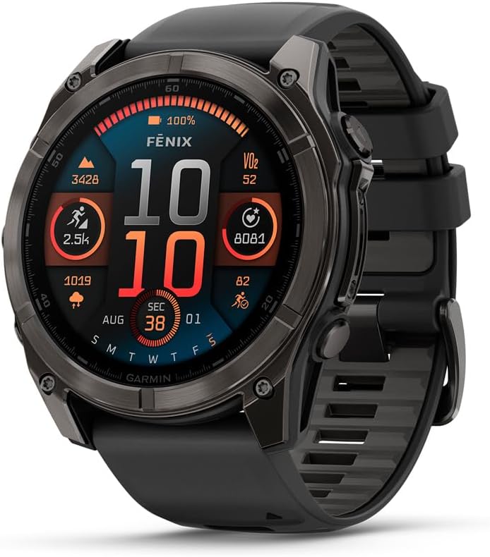 Garmin fēnix® 8 – 51 mm, AMOLED, Sapphire, Premium Multisport GPS Smartwatch, Long-Lasting Battery Life, Dive-Rated, Built-in LED Flashlight, Titanium with Spark Orange/Graphite Band