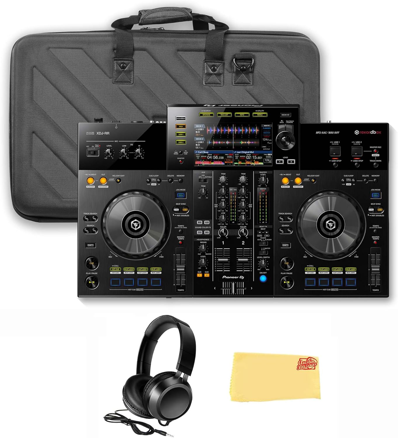 Pioneer XDJ-RR 2-Channel All-in-One DJ System - Black Bundle with Case, Headphones, and Austin Bazaar Polishing Cloth