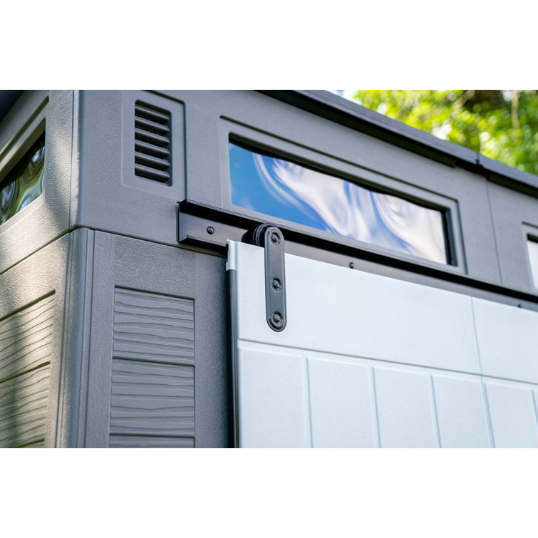 Suncast Modernist 10 ft. 9.5 in. W x 7 ft. 3.5 in. D Barn Door Resin Storage Shed