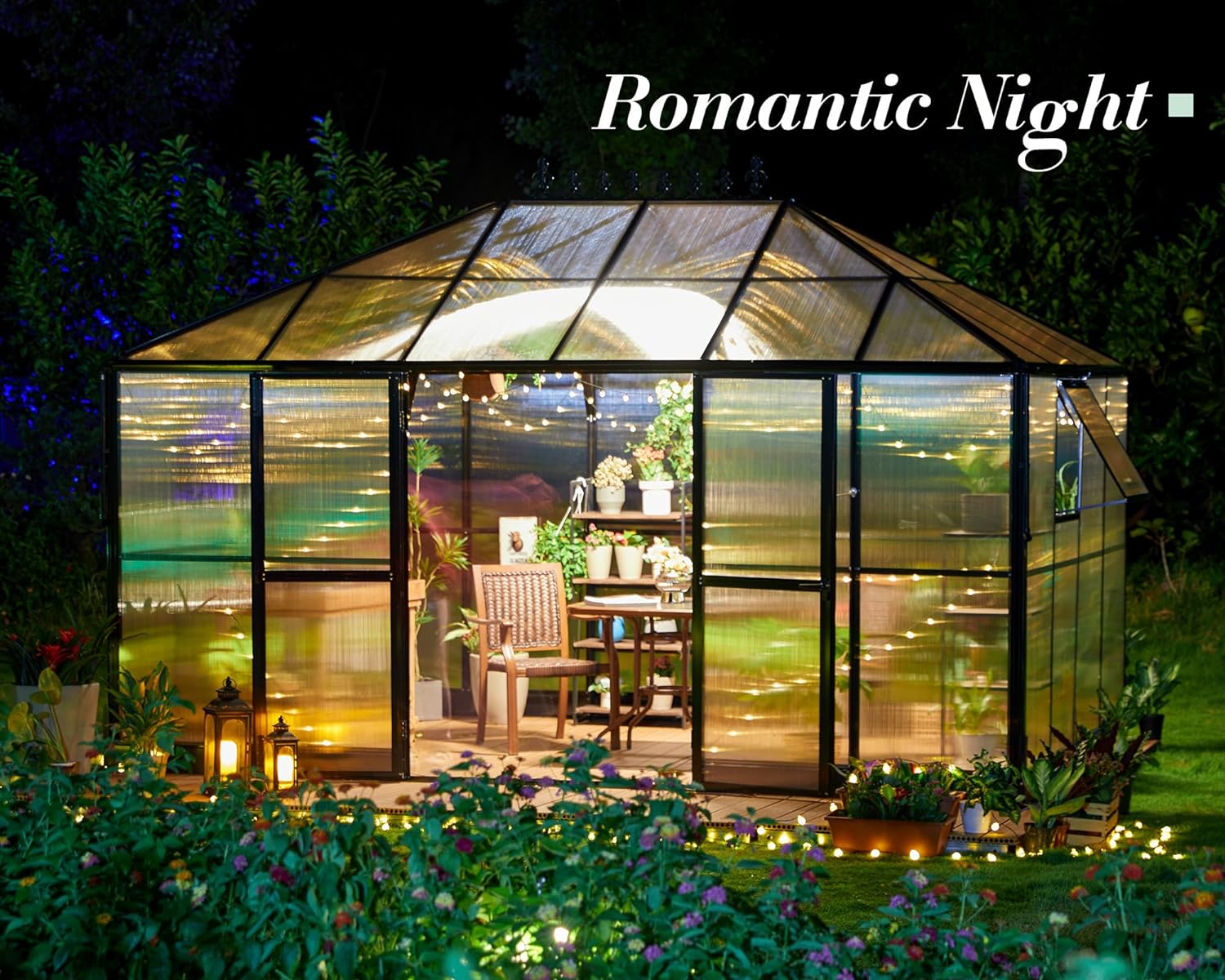 Jocisland 14x9.5x9 FT Greenhouse - Outdoor Aluminum Polycarbonate Greenhouse with 2 Ventilation and Rain Gutter, Double Doors with Hook, Walk in Greenhouse for Outdoors, Garden, Backyard