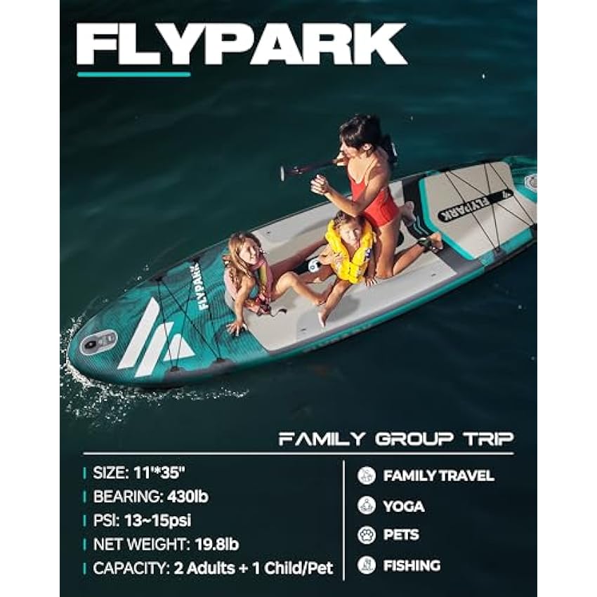 10'8/11'x35'' Fishing&Family Stable Inflatable Paddle Boards, Extra Wide SUP Paddleboard Inflatable, 430lb/3 People, Stand Up Paddle Board for Adults, Camera Mount, Shoulder Strap, Rod Holder