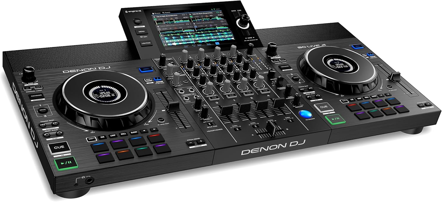 Denon DJ SC LIVE 4 Standalone DJ Controller with Stem Separation on 4-Decks, Wi-Fi Streaming, Build-in Speakers, Serato DJ and Virtual DJ Compatible