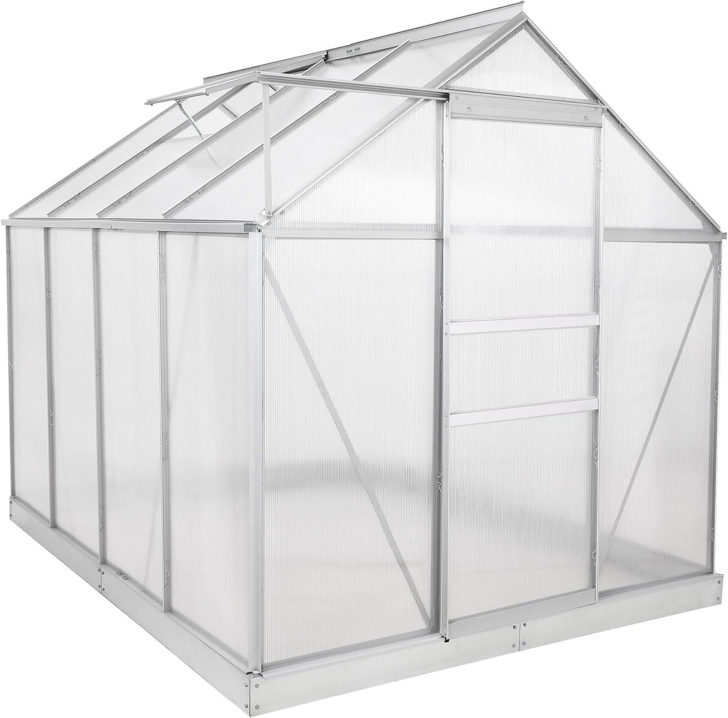 Zelsius Aluminium Garden Greenhouse in Various Sizes with Twin-wall Sheets, optionally with a Steel Base Frame
