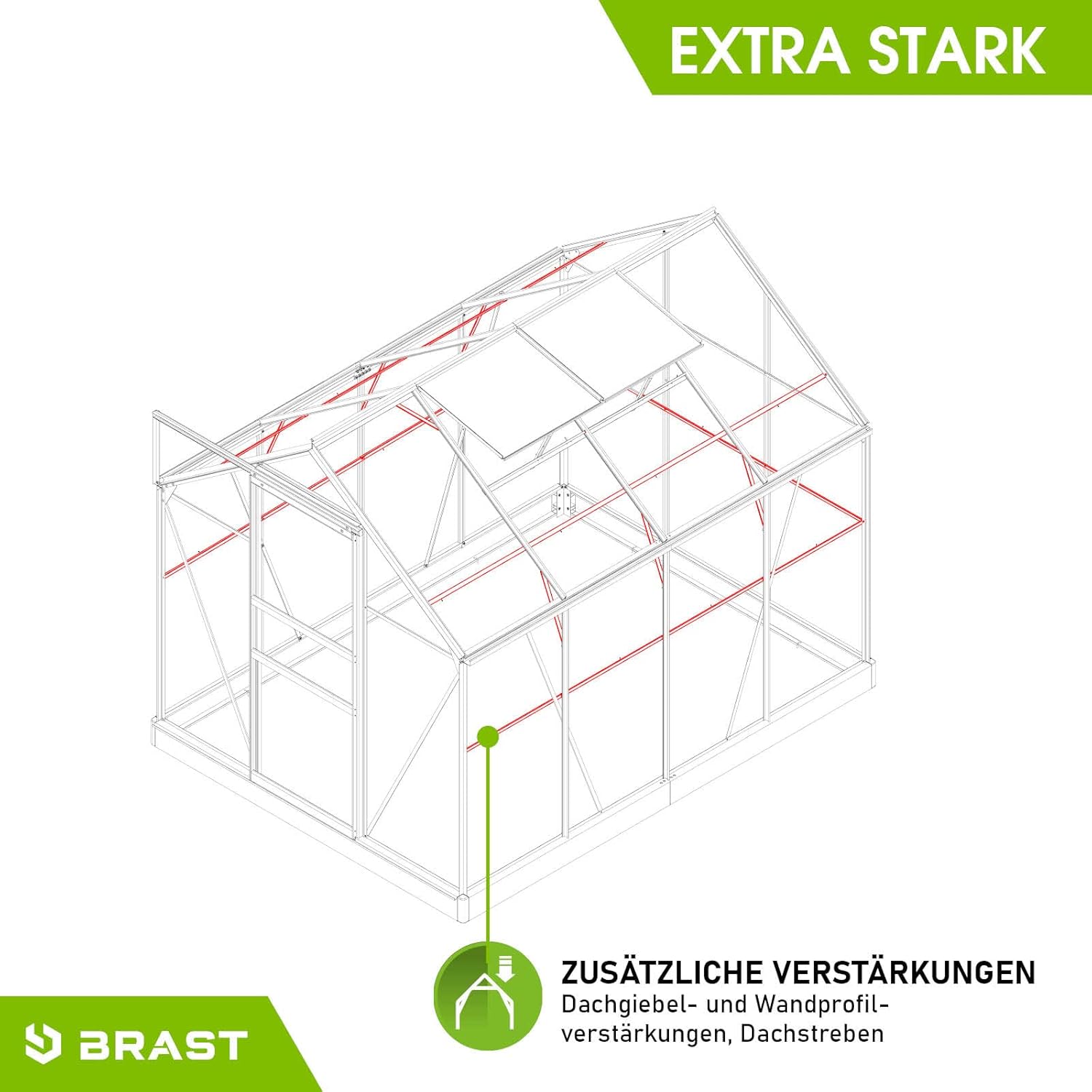 BRAST Aluminium Greenhouse with Base 190 x 190 x 195 cm, TÜV Tested, 6 mm Hollow Chamber Panels, Rustproof/Weatherproof/Temperature-Resistant