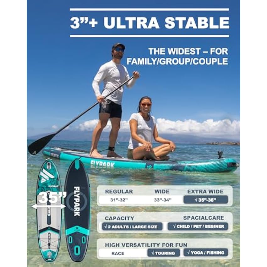 10'8/11'x35'' Fishing&Family Stable Inflatable Paddle Boards, Extra Wide SUP Paddleboard Inflatable, 430lb/3 People, Stand Up Paddle Board for Adults, Camera Mount, Shoulder Strap, Rod Holder