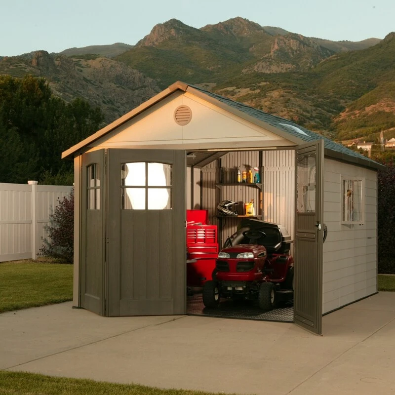 11' wide x 11' deep plastic storage shed