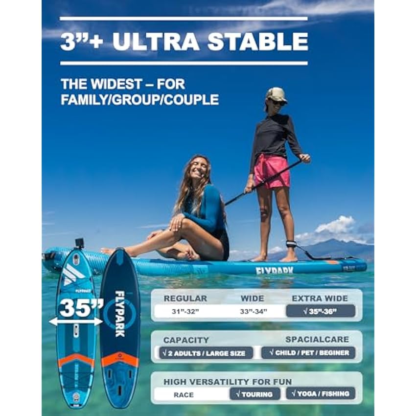 10'8/11'x35'' Fishing&Family Stable Inflatable Paddle Boards, Extra Wide SUP Paddleboard Inflatable, 430lb/3 People, Stand Up Paddle Board for Adults, Camera Mount, Shoulder Strap, Rod Holder