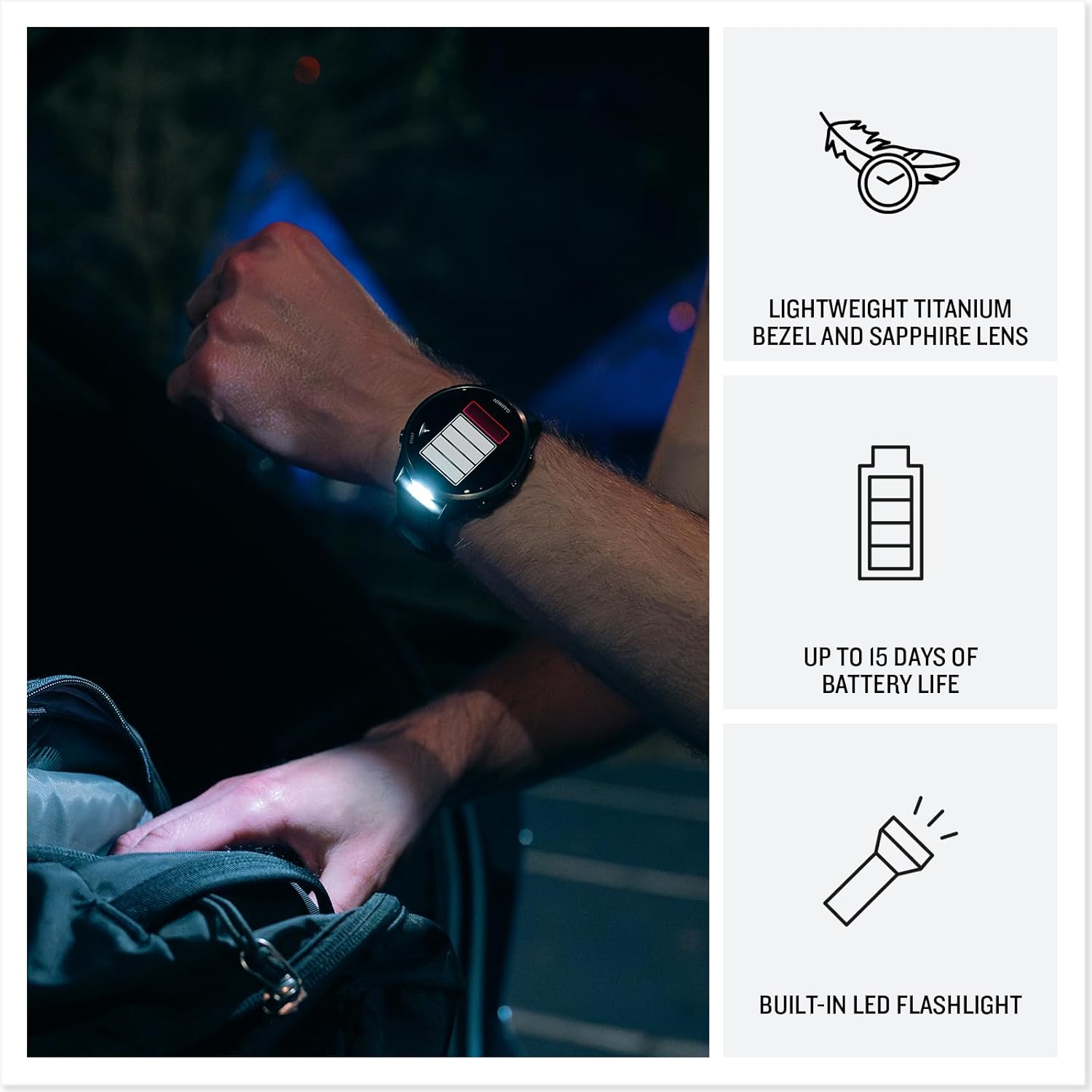 Garmin® Forerunner® 970, Premium GPS Running and Triathlon Smartwatch, AMOLED Display, Built-in LED Flashlight, Soft Gold Titanium with French Gray Case and French Gray/Translucent Indigo Band