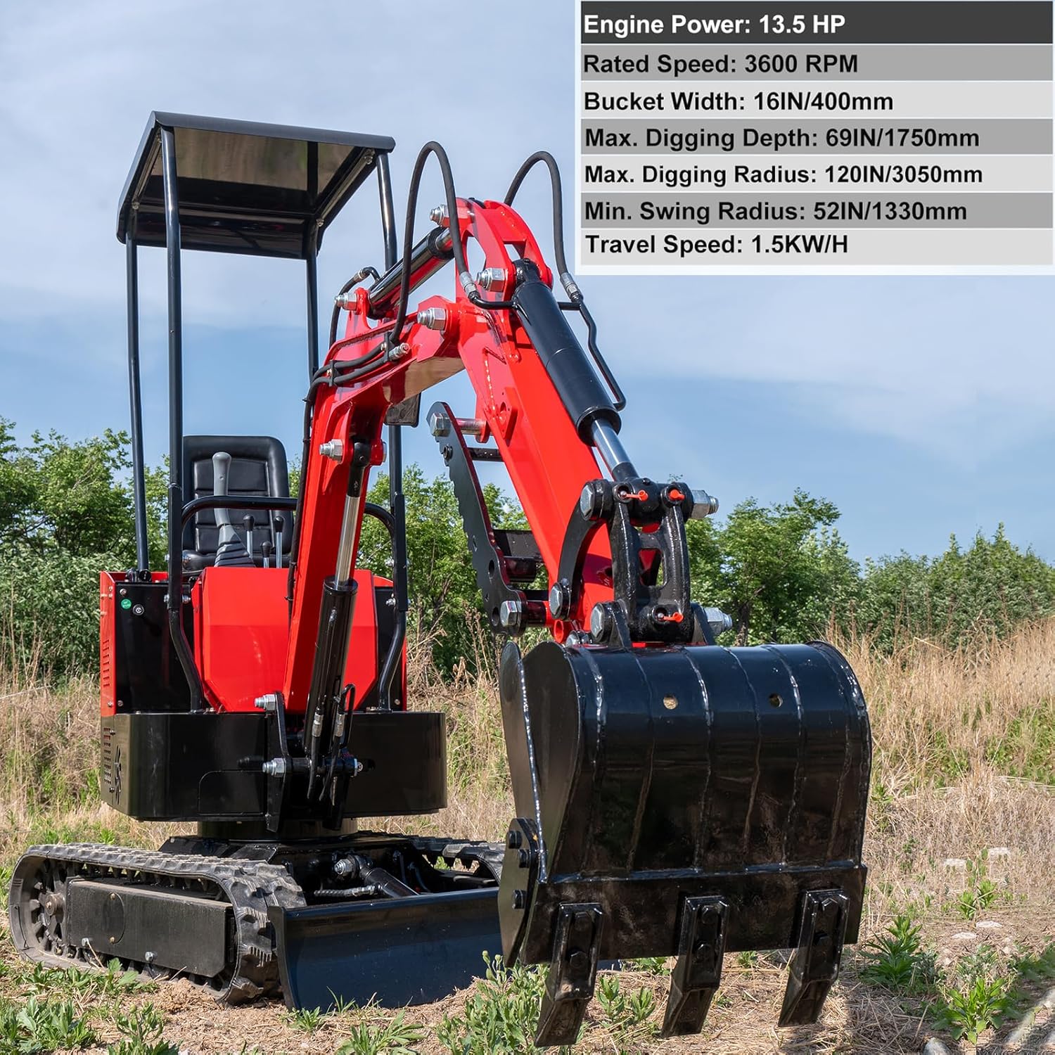 MMS 1 Ton Mini Excavator with 13.5HP Engine, Compact Backhoe Digger, Easy - to - Use Crawler Excavator for Home Use, Gardening, Landscaping & Small DIY Construction Project