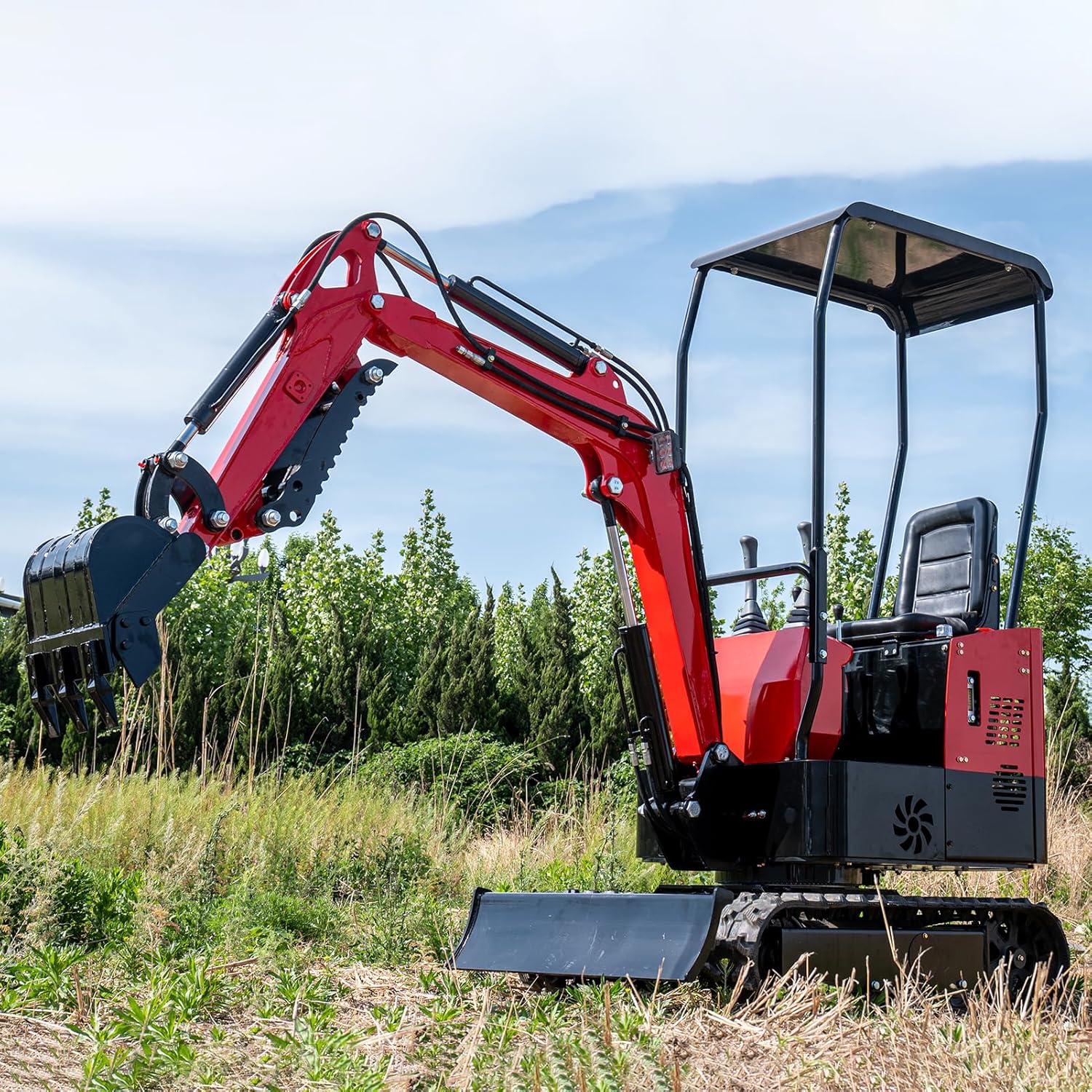 MMS 1 Ton Mini Excavator with 13.5HP Engine, Compact Backhoe Digger, Easy - to - Use Crawler Excavator for Home Use, Gardening, Landscaping & Small DIY Construction Project