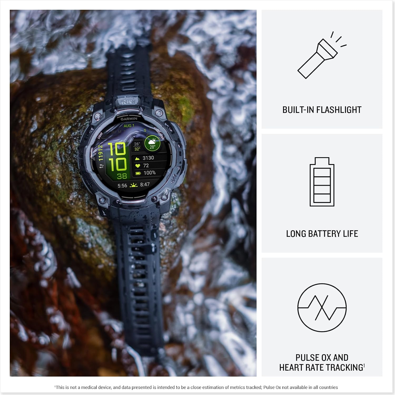 Garmin Instinct® 3 Tactical Edition, 50mm, Solar Charged Display, Rugged Outdoor GPS Smartwatch