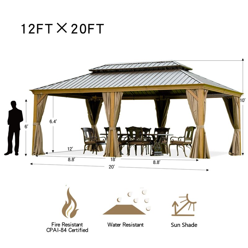 Cavus 20 Ft. W x 12 Ft. D Galvanized Steel Patio Gazebo