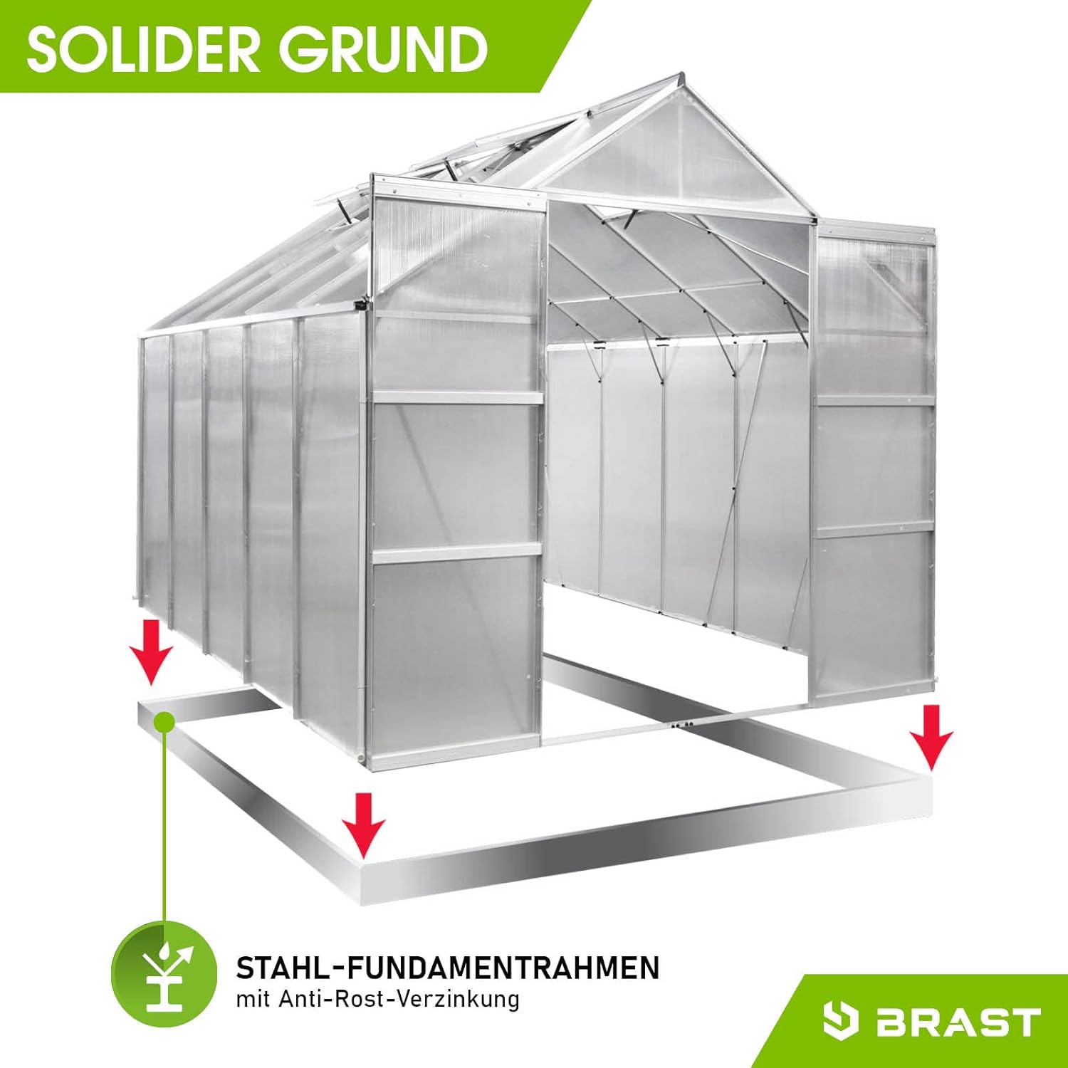 BRAST Aluminium Greenhouse with Base 310 x 250 x 235 cm, TÜV Tested, 6 mm Hollow Chamber Panels, Rustproof/Weatherproof/Temperature-Resistant