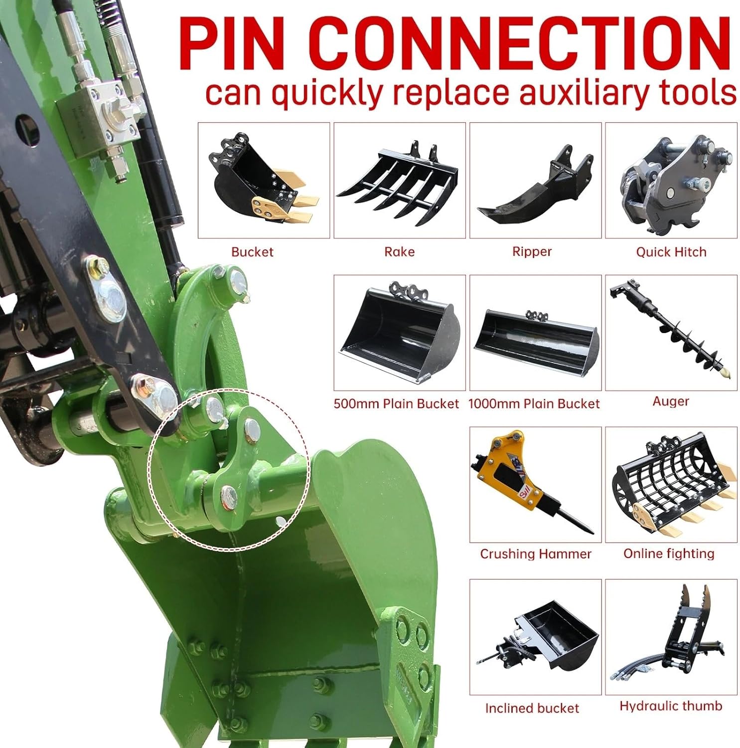 Domestic Gasoline Mini Excavator for Fathers Day, 1.2 Tons Crawler Digger with 13.5 HP B&S Engine, Hydraulic Thumb Clamp and Buckets, Work for Farm,Garden,Park,Construction Landscaping (Green1)