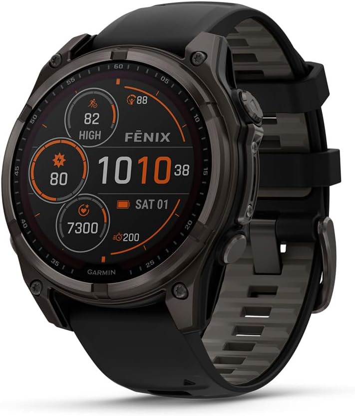Garmin fēnix® 8 – 51 mm, AMOLED, Sapphire, Premium Multisport GPS Smartwatch, Long-Lasting Battery Life, Dive-Rated, Built-in LED Flashlight, Titanium with Spark Orange/Graphite Band