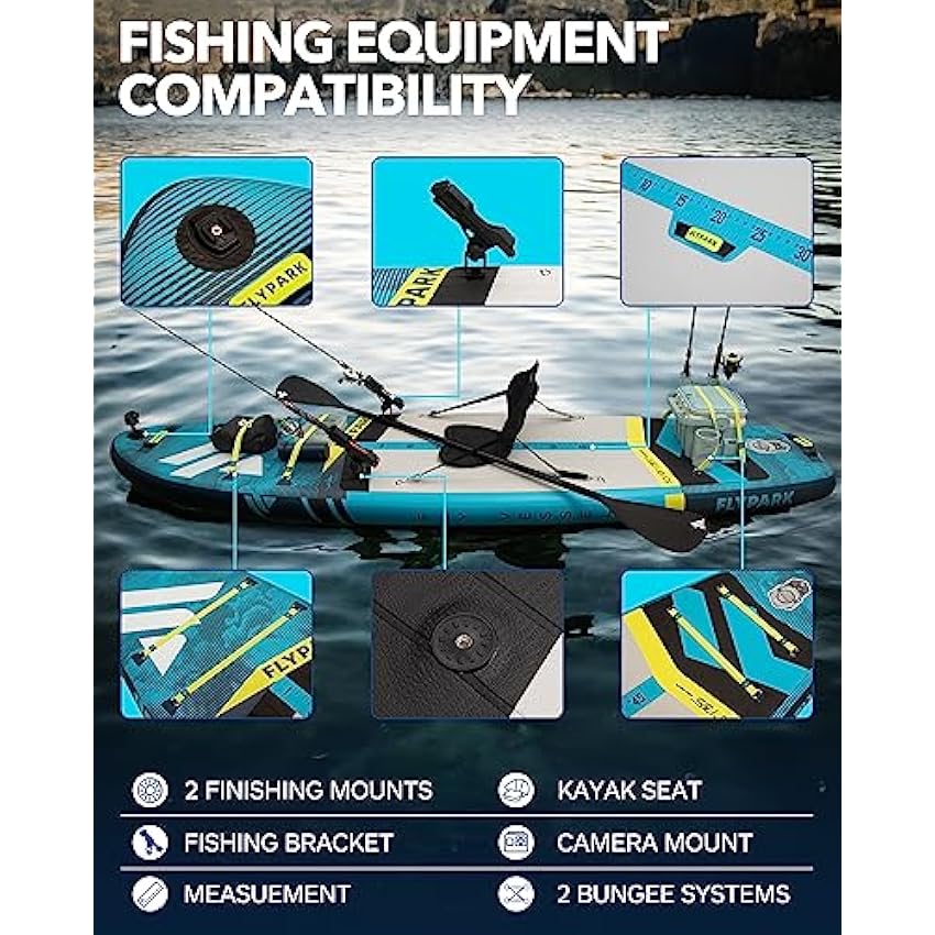 10'8/11'x35'' Fishing&Family Stable Inflatable Paddle Boards, Extra Wide SUP Paddleboard Inflatable, 430lb/3 People, Stand Up Paddle Board for Adults, Camera Mount, Shoulder Strap, Rod Holder