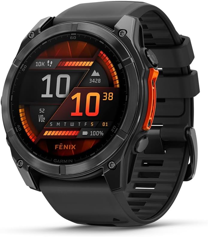 Garmin fēnix® 8 – 51 mm, AMOLED, Sapphire, Premium Multisport GPS Smartwatch, Long-Lasting Battery Life, Dive-Rated, Built-in LED Flashlight, Titanium with Spark Orange/Graphite Band