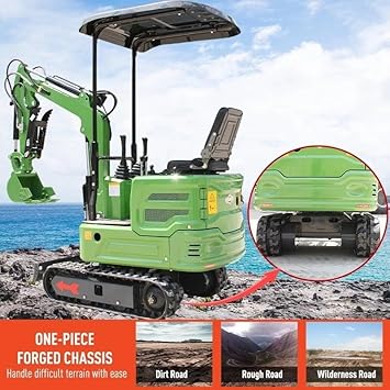 Domestic Gasoline Mini Excavator for Fathers Day, 1.2 Tons Crawler Digger with 13.5 HP B&S Engine, Hydraulic Thumb Clamp and Buckets, Work for Farm,Garden,Park,Construction Landscaping (Green1)