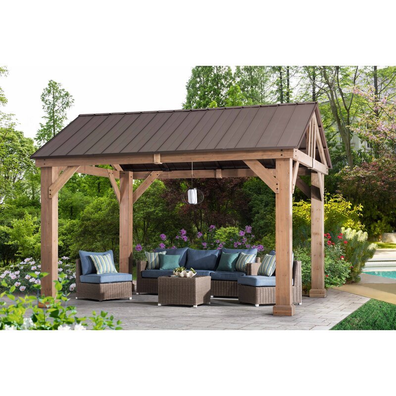 Sunjoy 14 Ft. W x 12 Ft. D Cedar Solid Wood Patio Gazebo