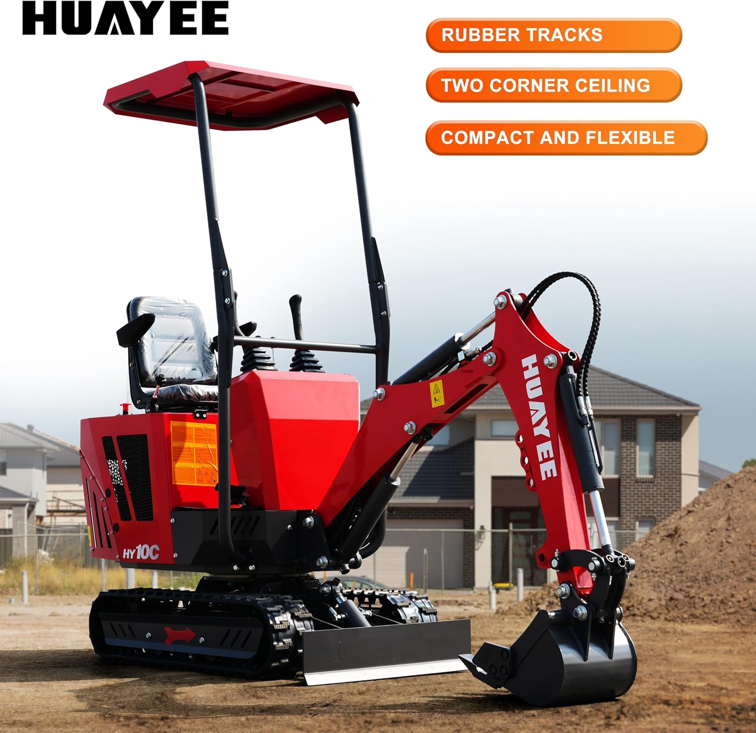 HY10C 1 Ton Mini Excavator, 13.5HP Gasoline Powered Compact Digger with EPA Certificate, Tracked Backhoe for Trenching, Farming, Landscaping, Curbside delivery & Professional unloading Included