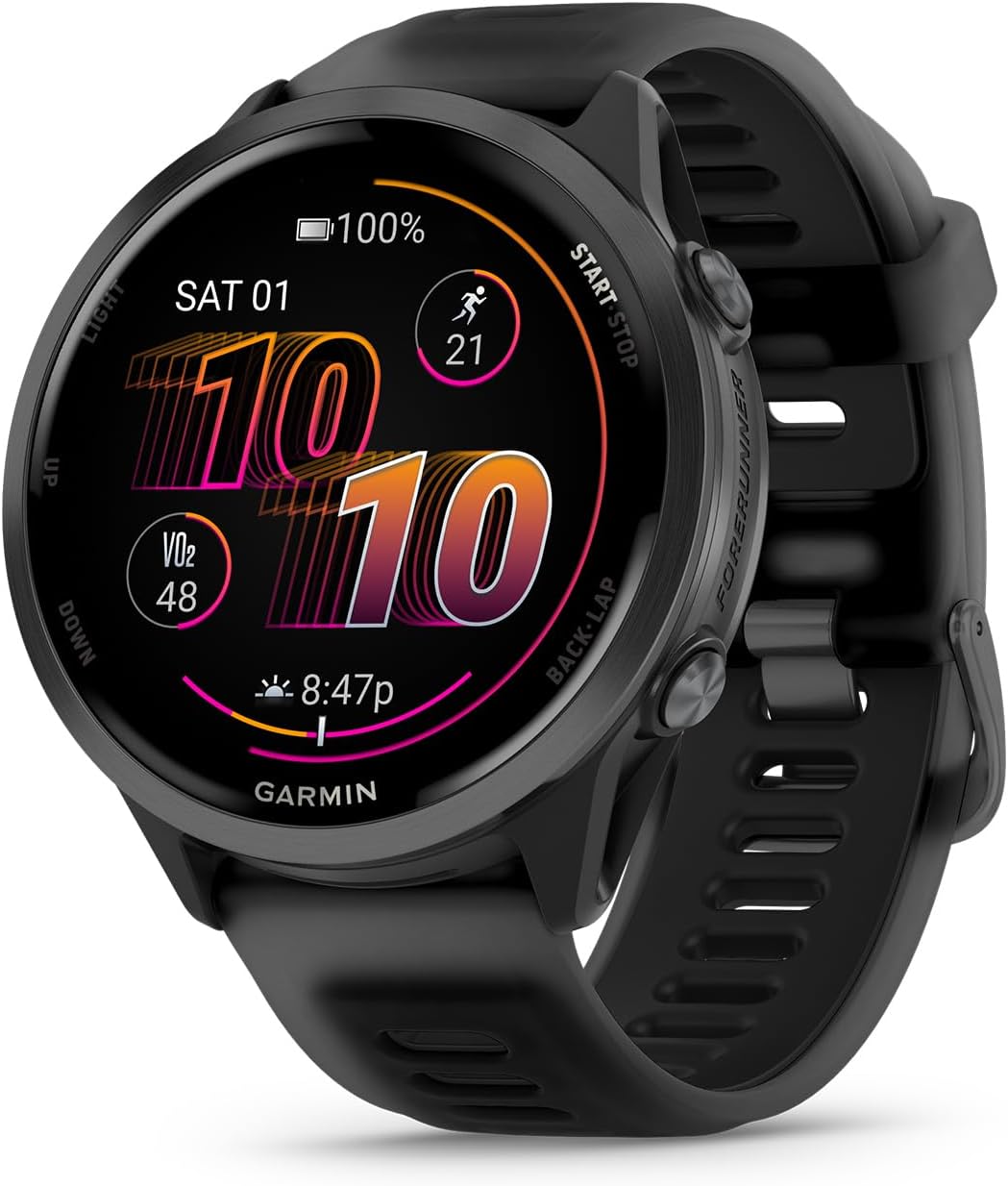 Garmin® Forerunner® 570, 42mm, Advanced GPS Running and Triathlon Smartwatch, AMOLED Display, Training and Recovery Features, Raspberry Aluminum with Translucent Bone/Mango Band