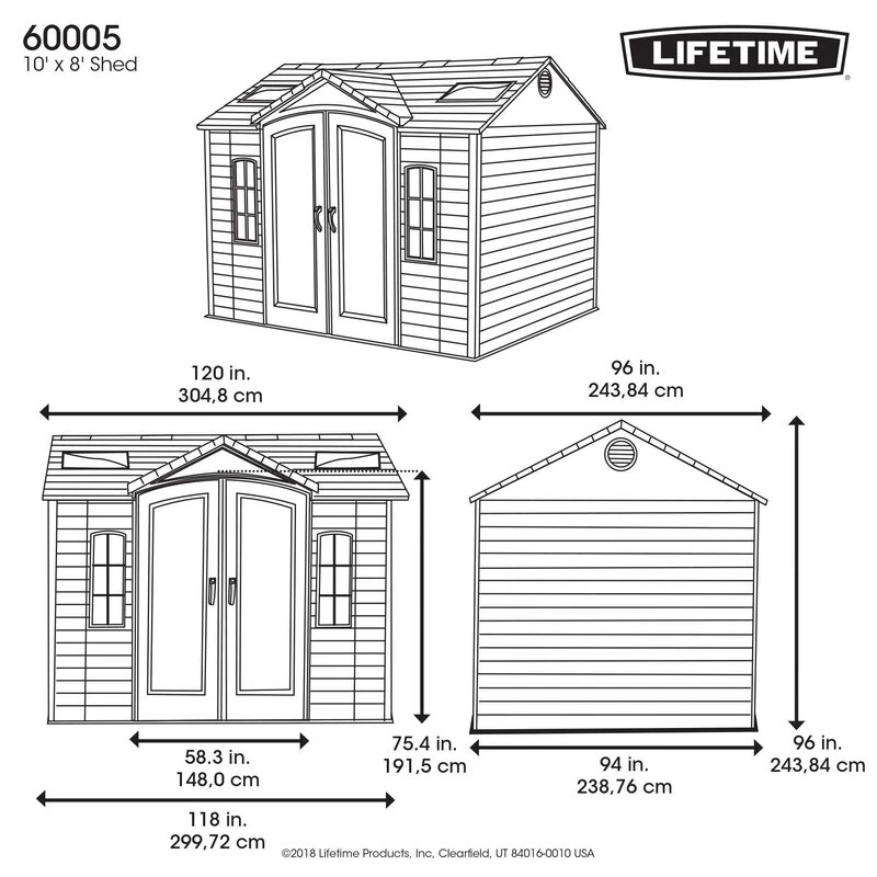Side 10' wide x 8' deep plastic storage shed