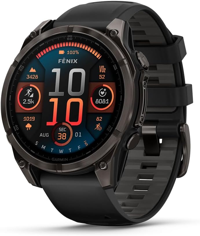 Garmin fēnix® 8 – 51 mm, AMOLED, Sapphire, Premium Multisport GPS Smartwatch, Long-Lasting Battery Life, Dive-Rated, Built-in LED Flashlight, Titanium with Spark Orange/Graphite Band